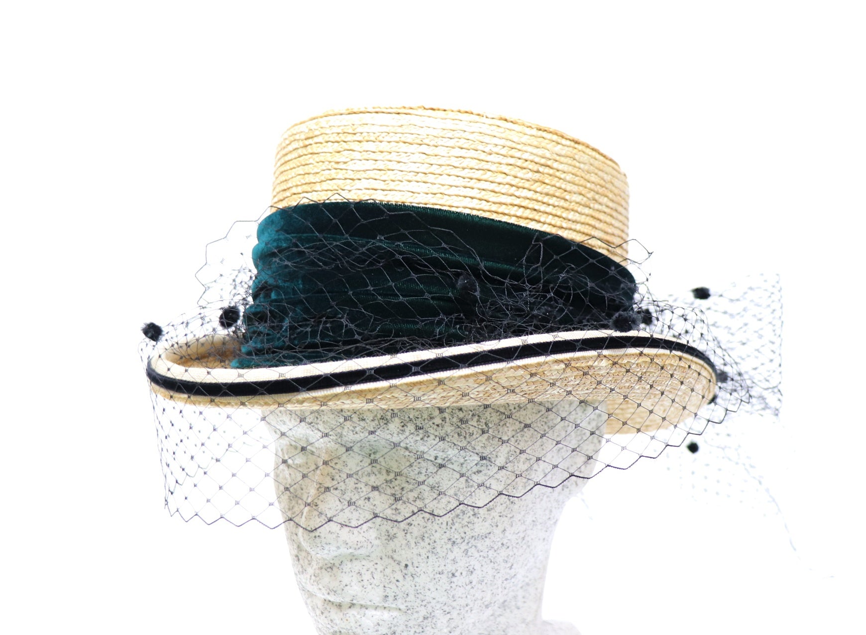 Damenzylinder Strohborte mit Schleier - Hutmanufaktur Hanni-Modelle