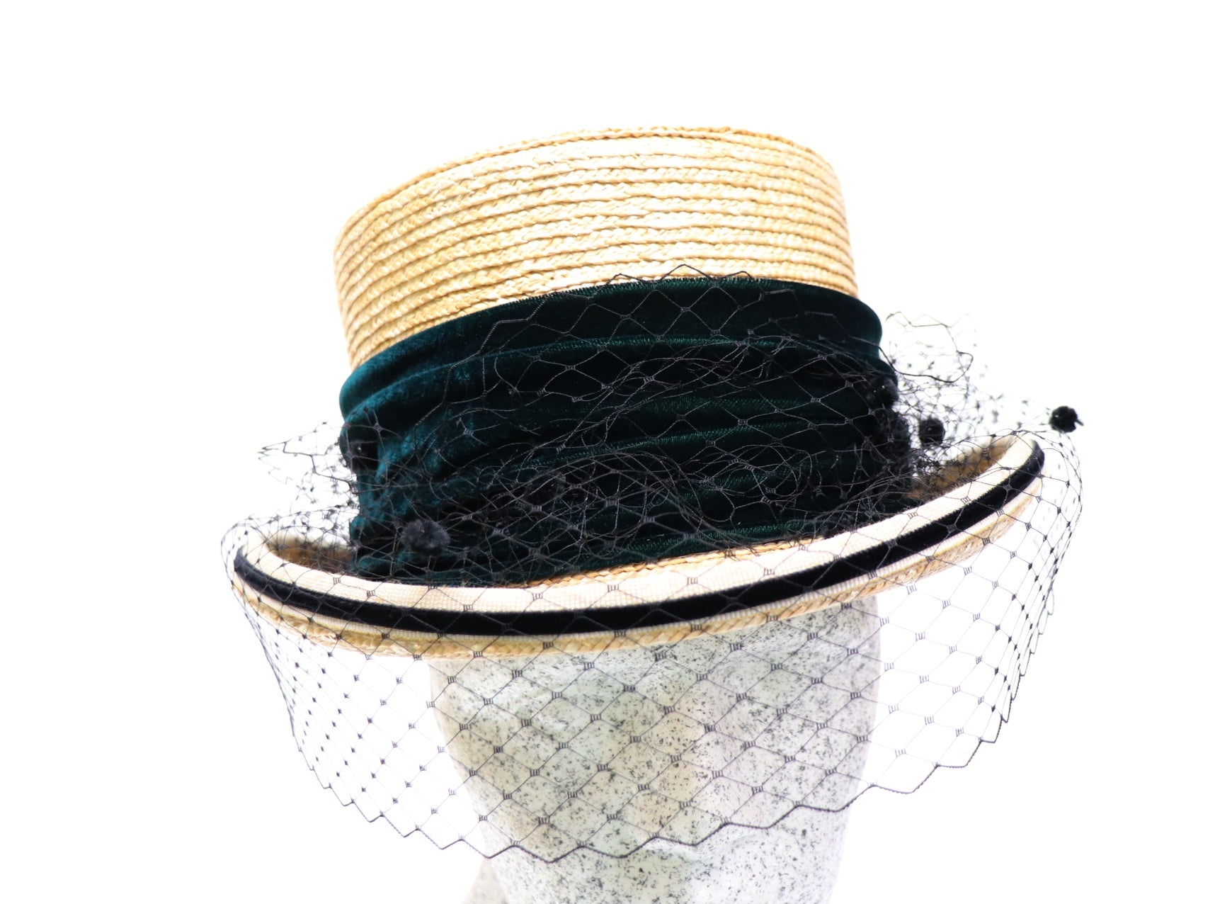 Damenzylinder Strohborte mit Schleier - Hutmanufaktur Hanni-Modelle