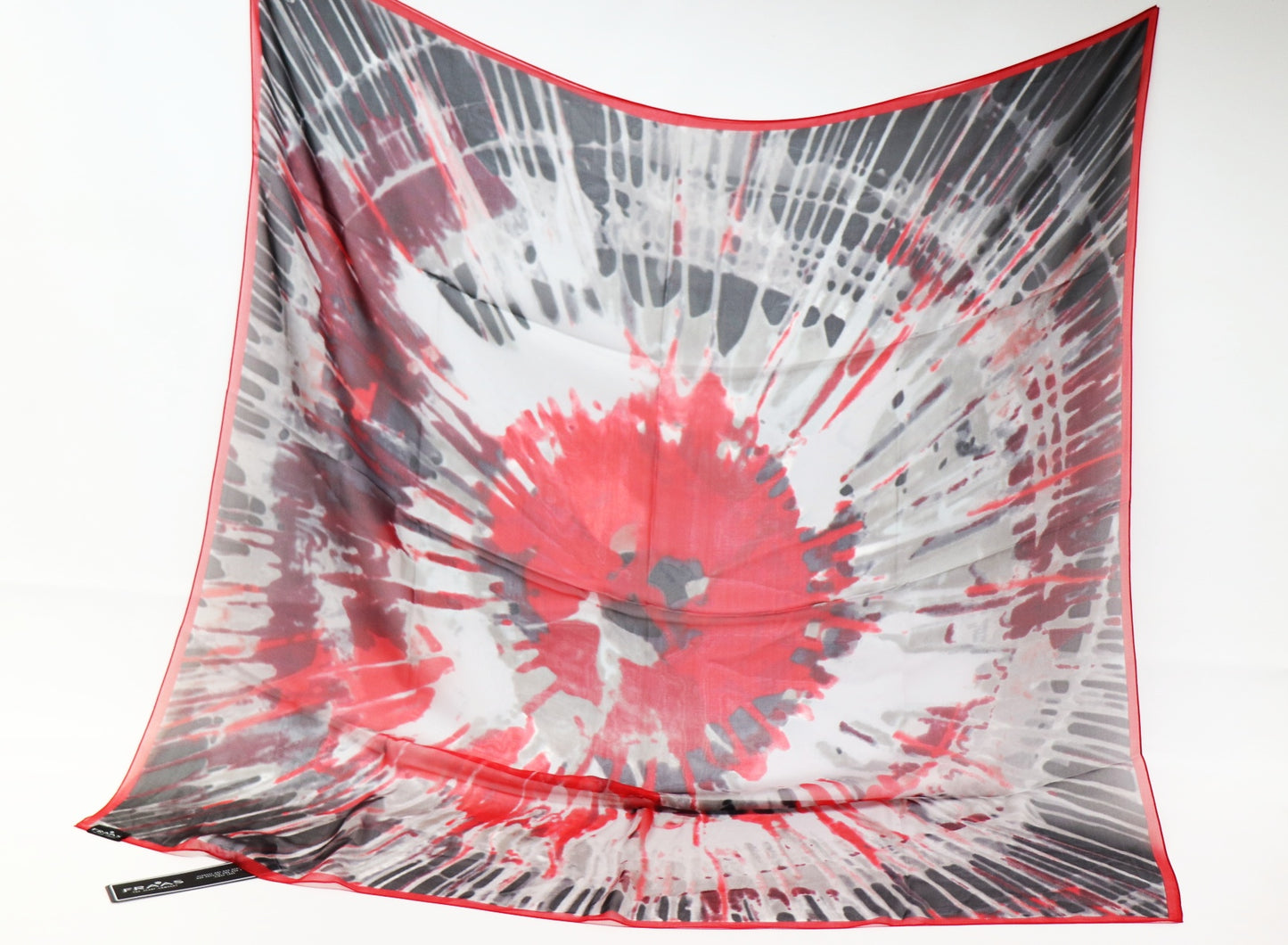 Seidentuch Chiffon grau - rot - schwarz