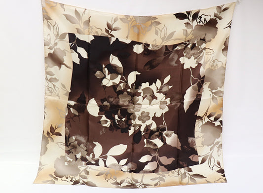 Silk scarf flowers brown - beige