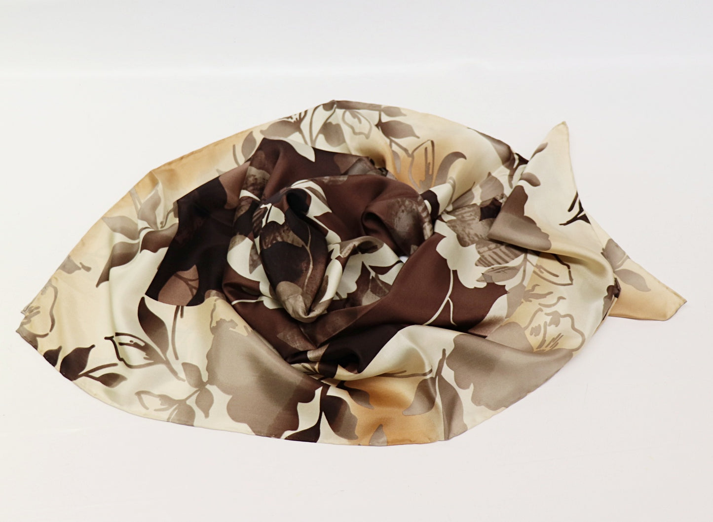 Silk scarf flowers brown - beige