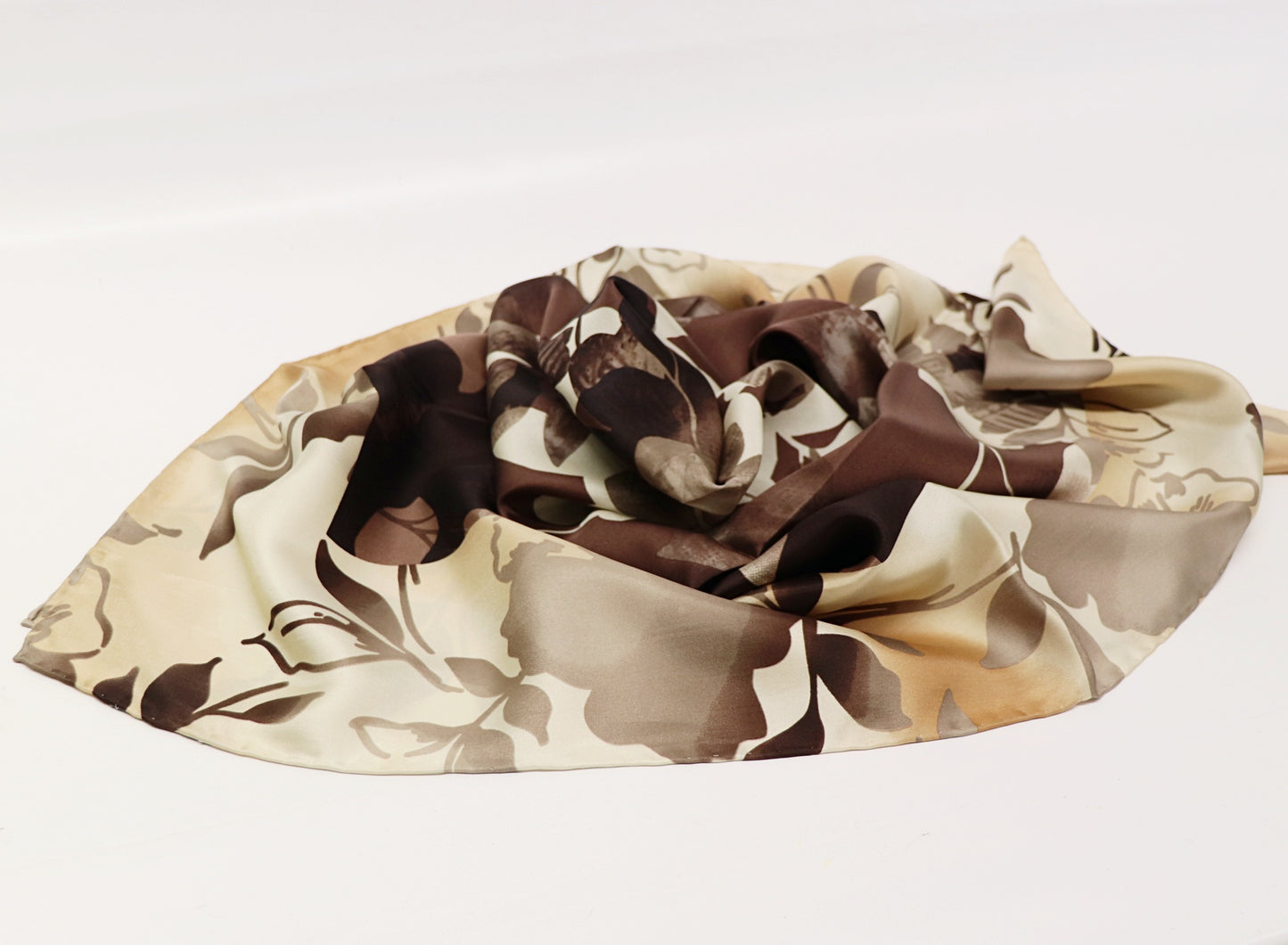 Silk scarf flowers brown - beige