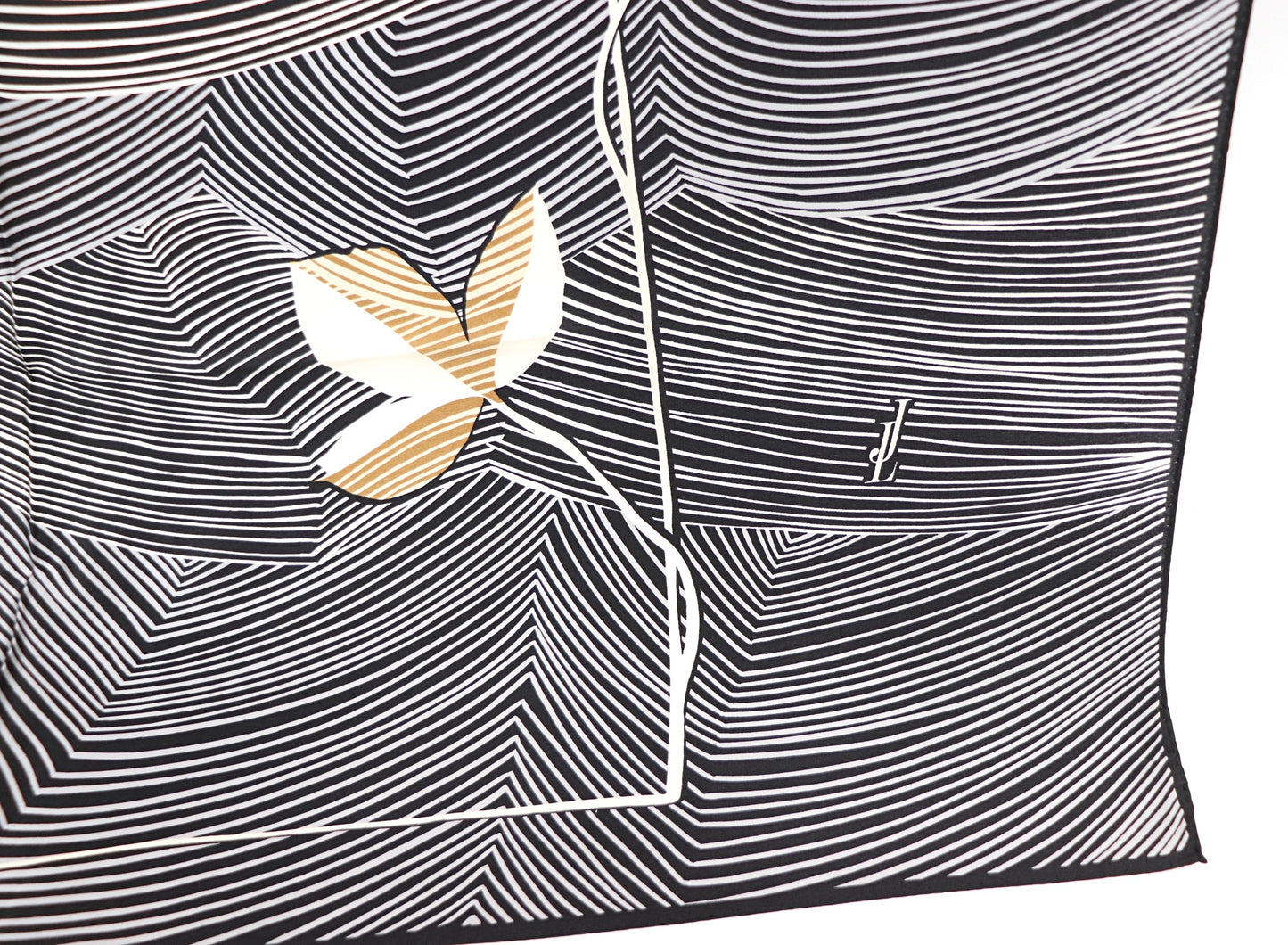 Silk scarf stripes and leaves