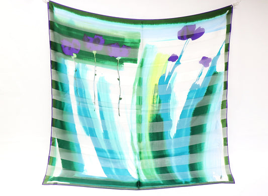 Silk scarf fashionable flowers turquoise