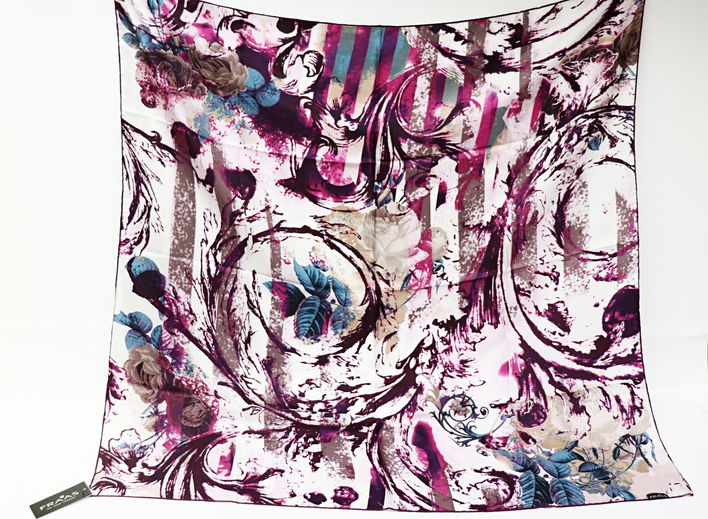 Silk scarf aubergine roses