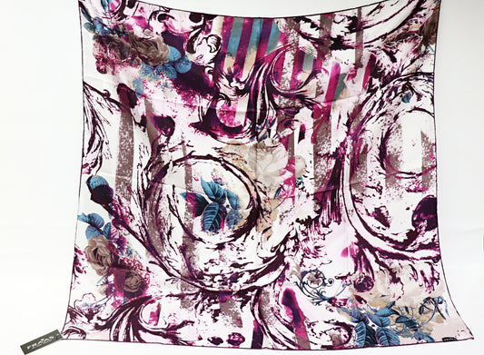 Silk scarf aubergine roses