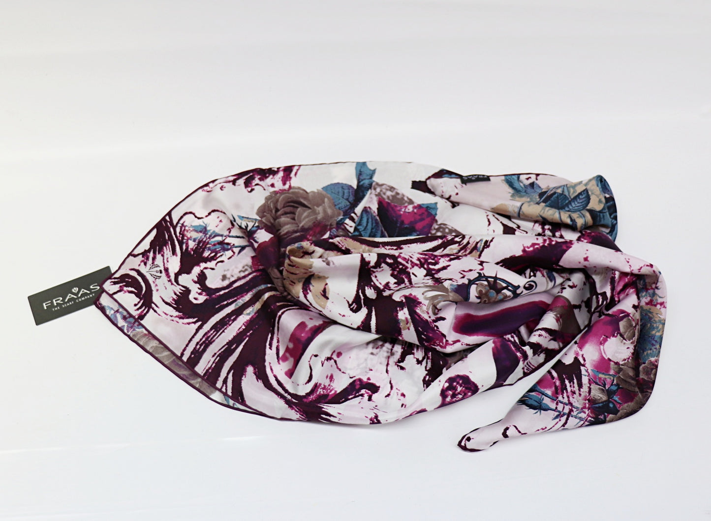 Silk scarf aubergine roses
