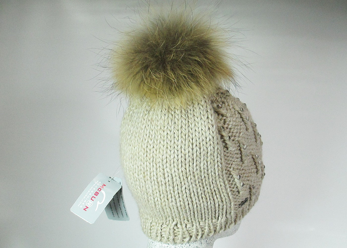 Wool beanie colored diamonds - Finnracoon bobble
