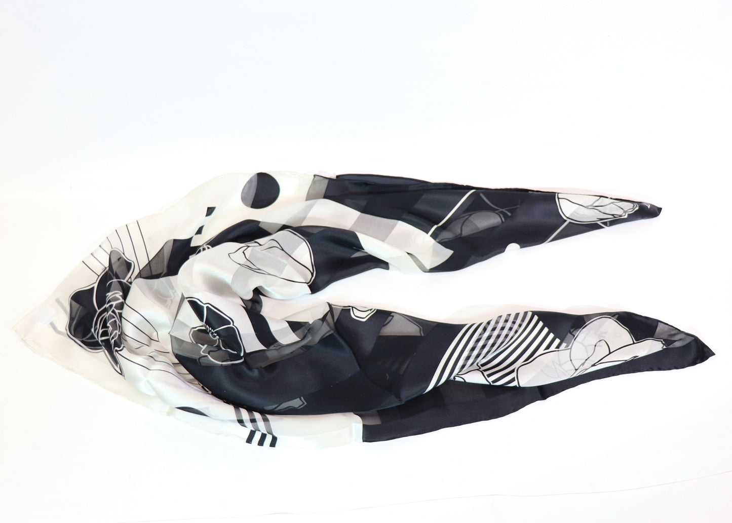 Silk scarf flowers and stripes