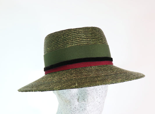 Border straw hat olive
