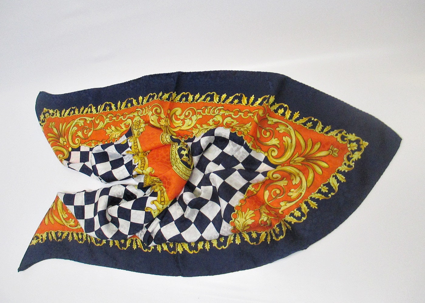 Jacquard - silk scarf with checkerboard pattern