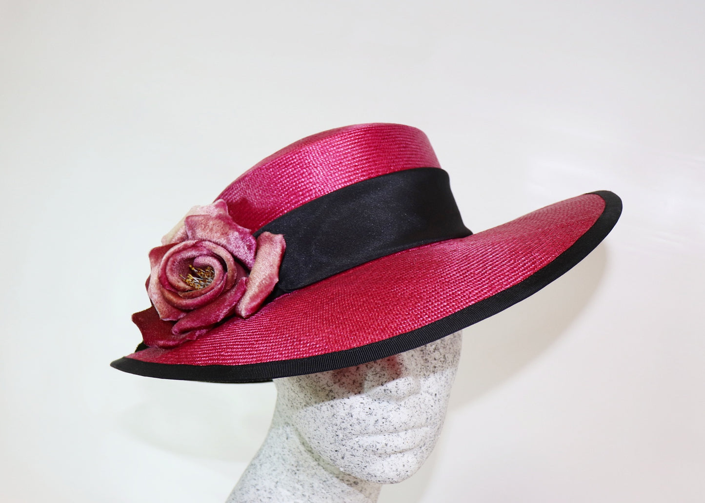 Straw hat pink with rose