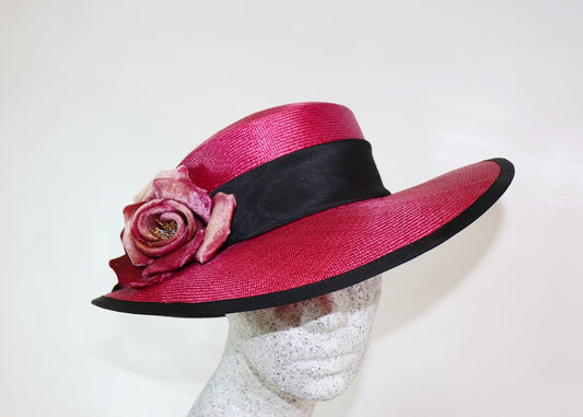 Straw hat pink with rose