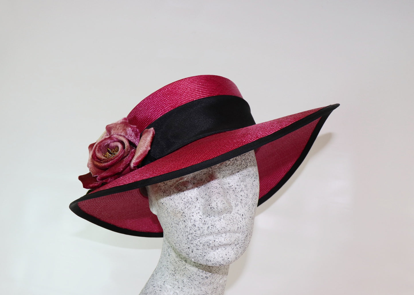 Straw hat pink with rose