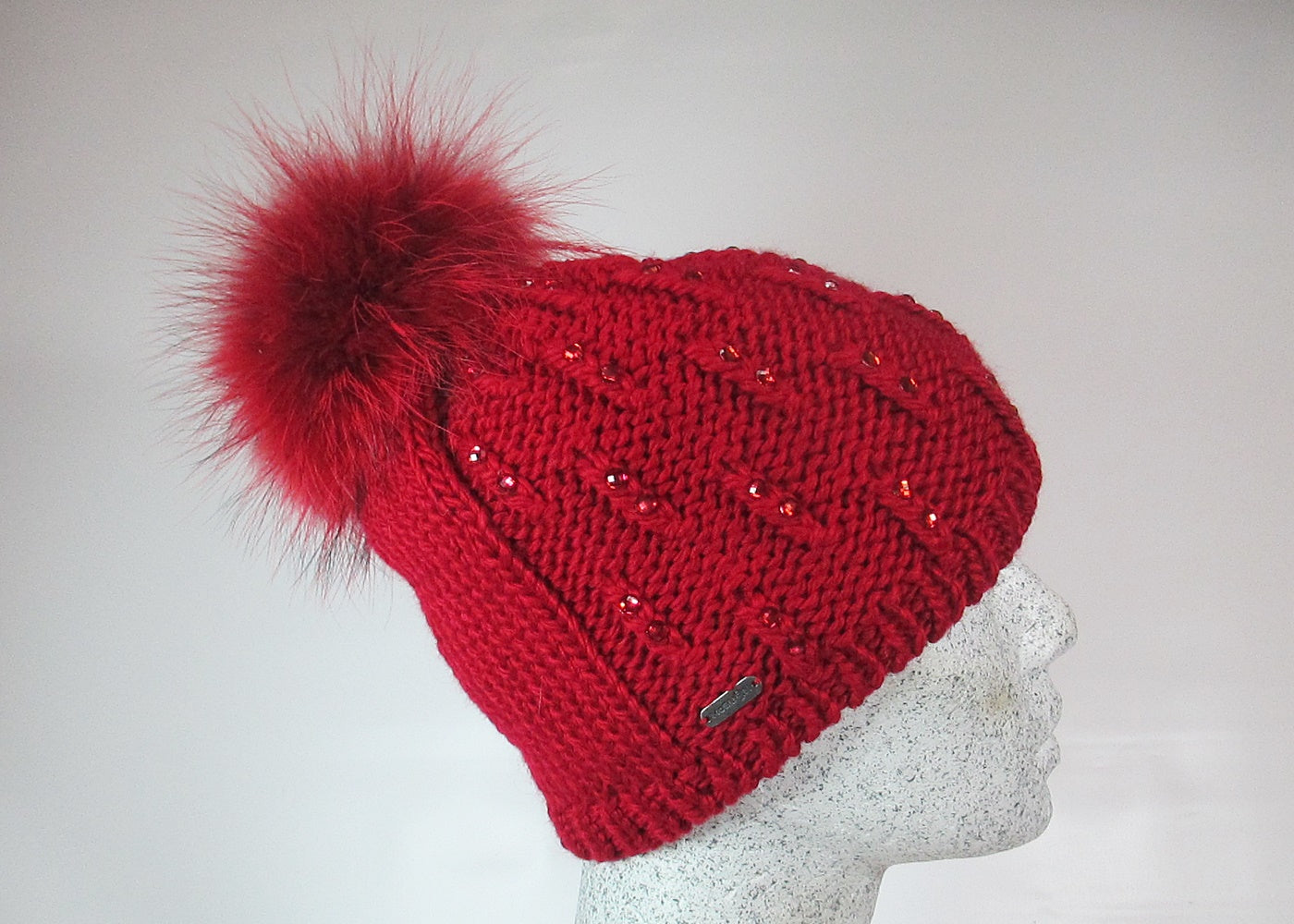 Wool beanie colored diamonds - Finnracoon bobble