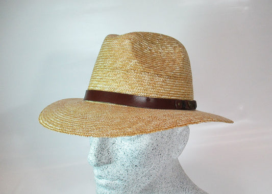 Braided straw hat natural with leather strap