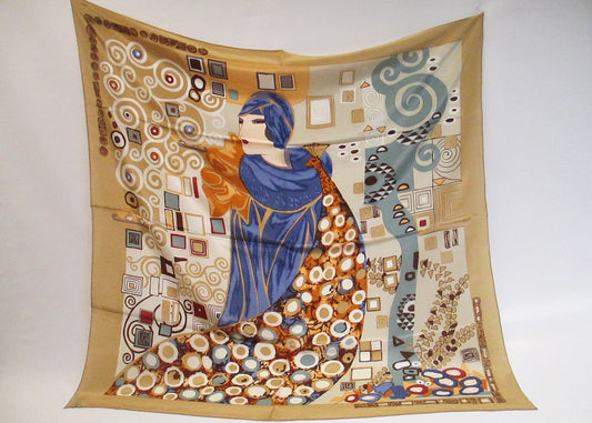 Silk scarf beige ornaments with lady