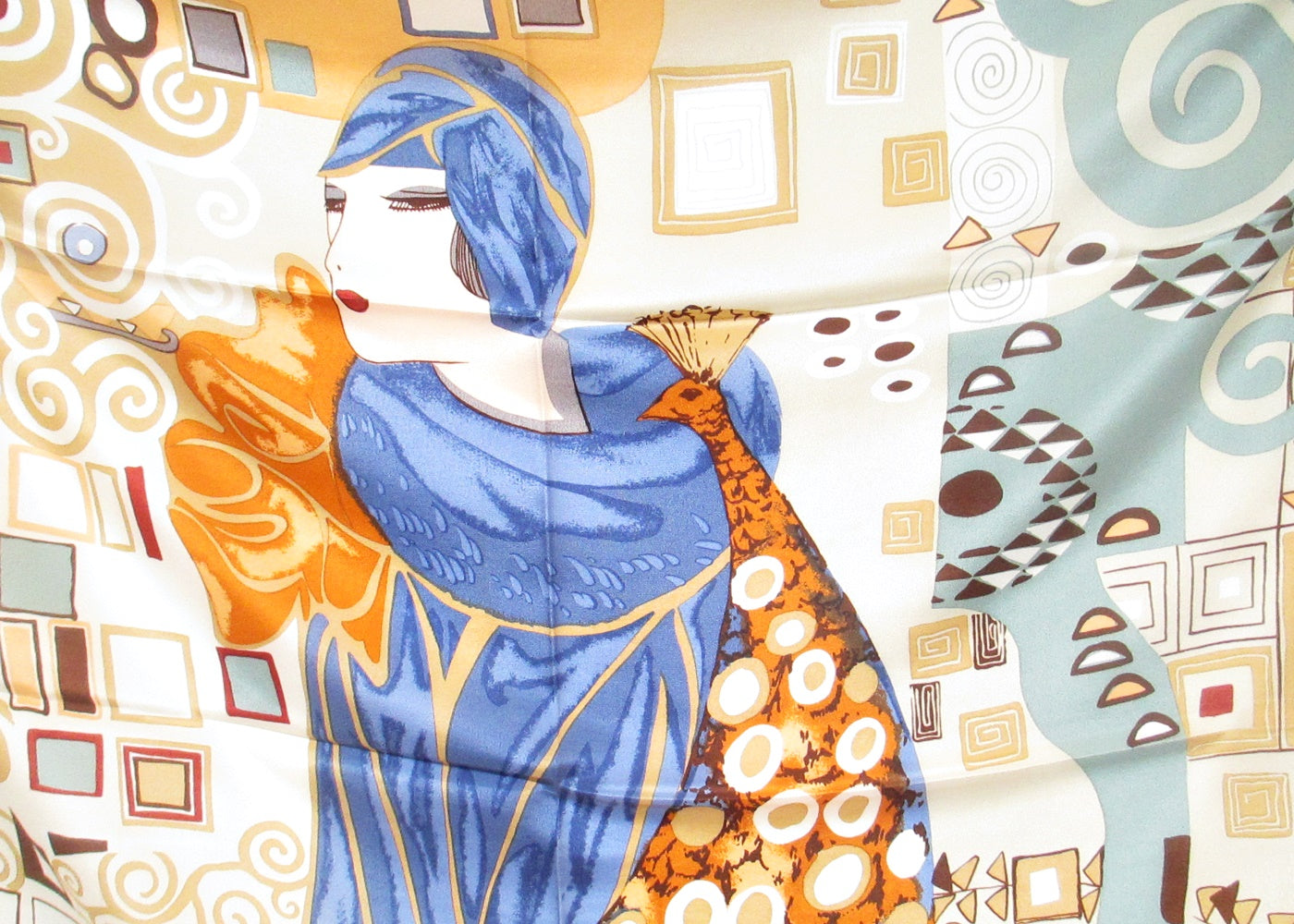 Silk scarf beige ornaments with lady