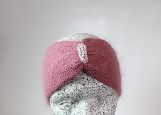 Angora Stirnband mit Perlen