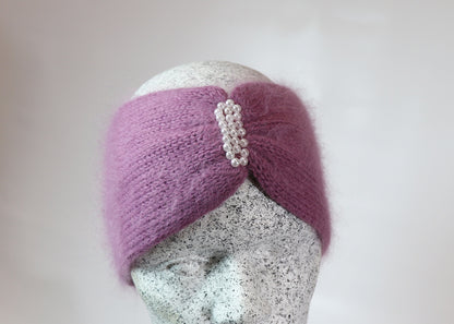 Angora Stirnband mit Perlen