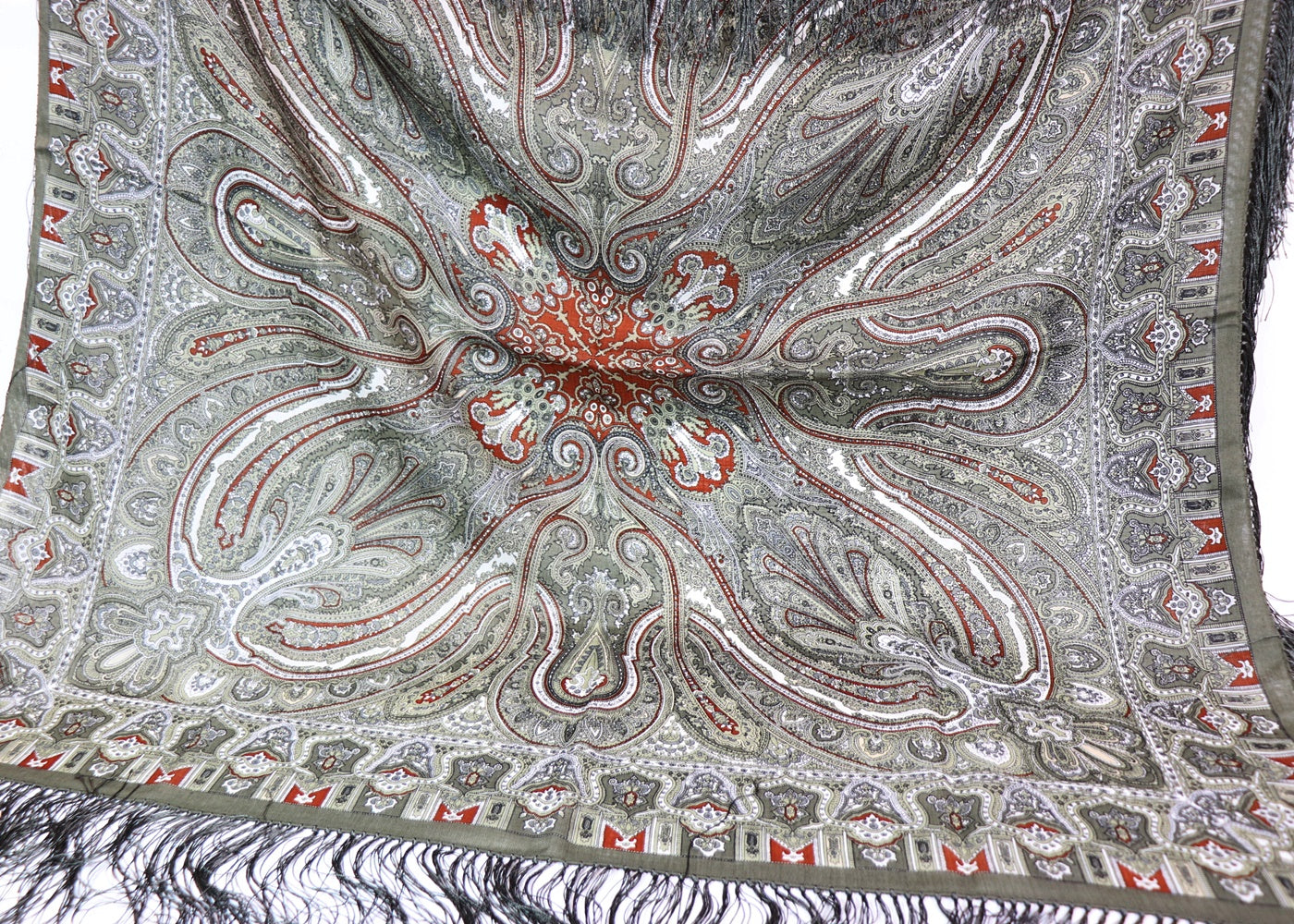 Wool scarf paisley and fringes