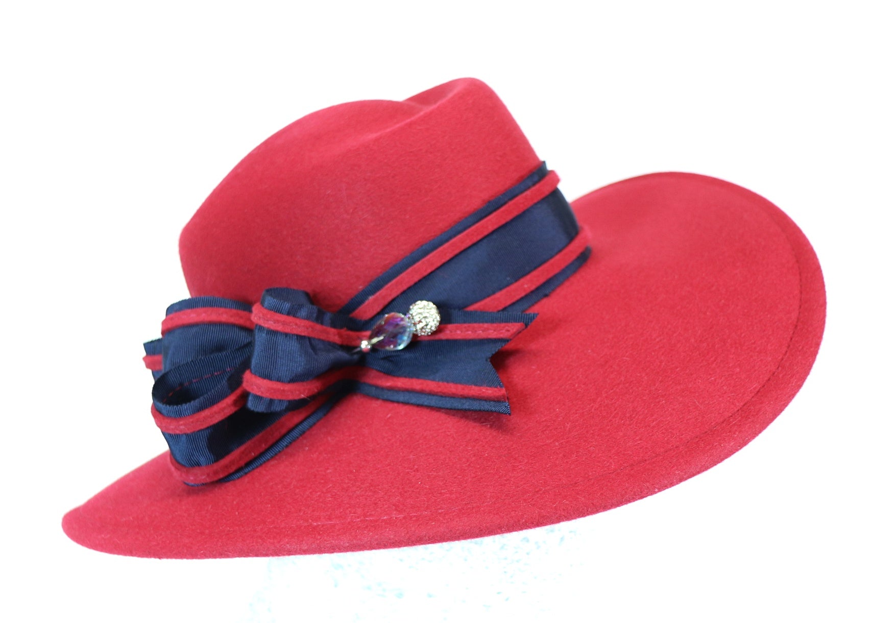 rot Filzhut mit blau Ripsband - Hutmanufaktur Hanni-Modelle