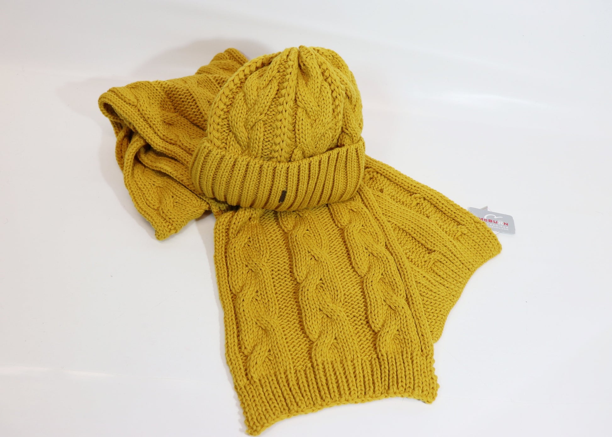 Woll - Zopf Strickgarnitur curry - Hutmanufaktur Hanni-Modelle
