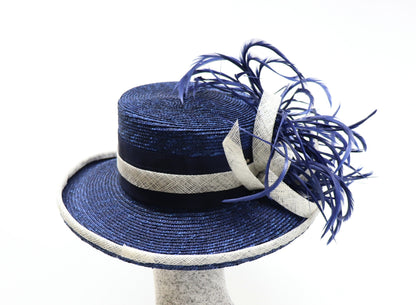 blau Bortenstrohhut mit weiß