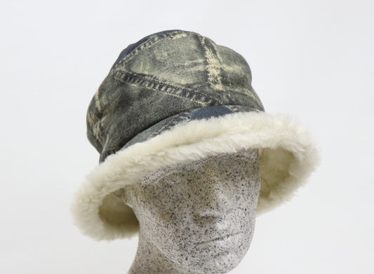 Bucket - jeansblau mit Webpelz - Hutmanufaktur Hanni-Modelle