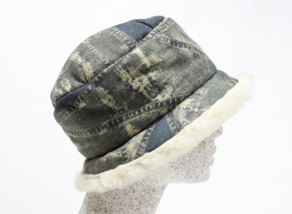 Bucket - jeansblau mit Webpelz - Hutmanufaktur Hanni-Modelle