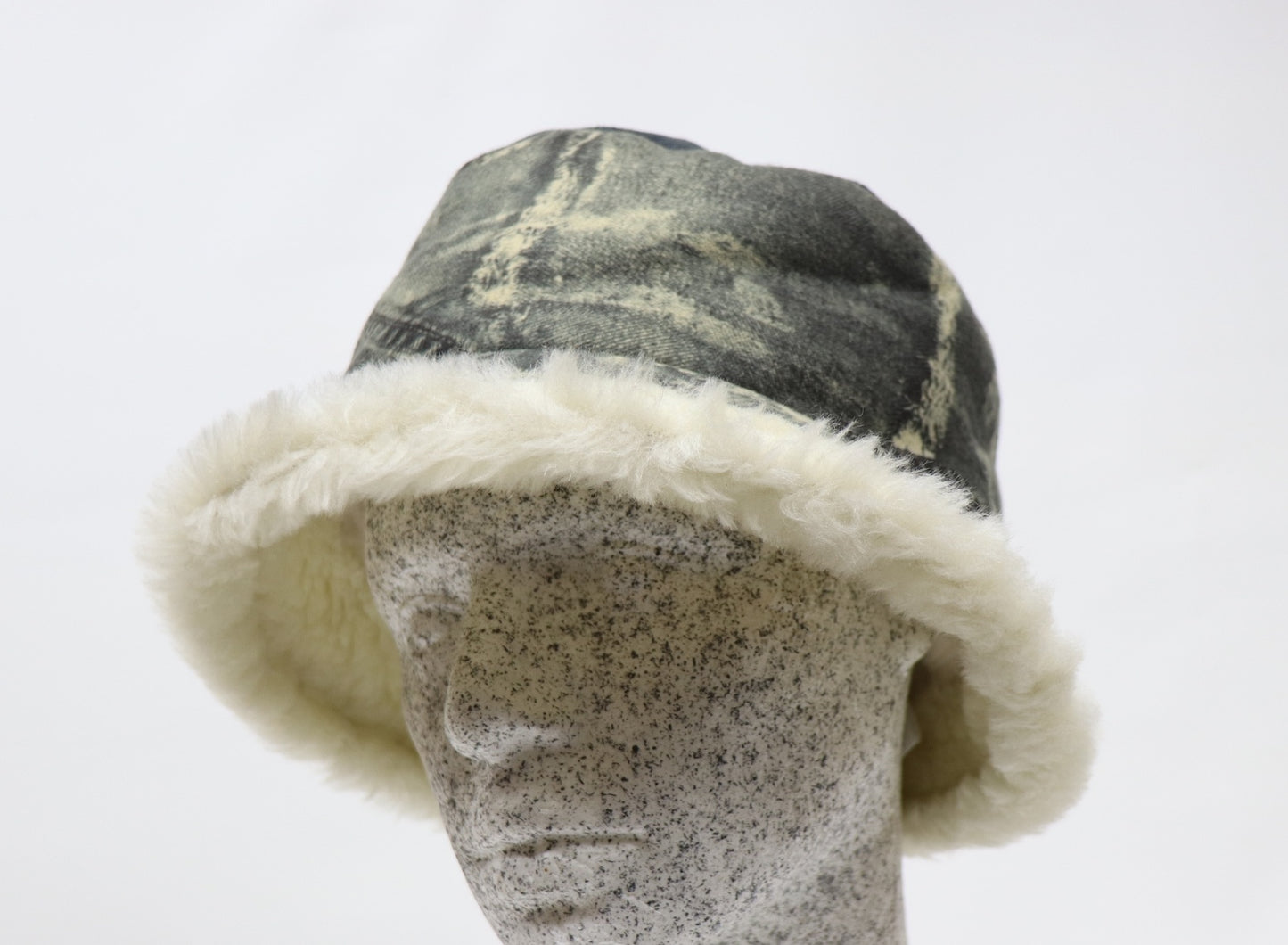 Bucket - jeansblau mit Webpelz - Hutmanufaktur Hanni-Modelle