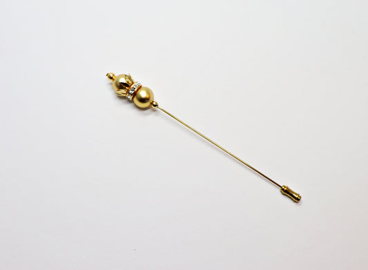Hat pin gold beads with rhinestones
