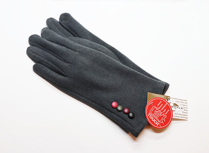 Ladies fabric gloves with colourful buttons