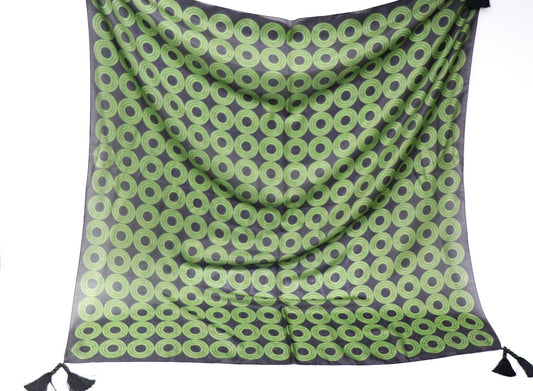 Silk scarf black - green with tassels