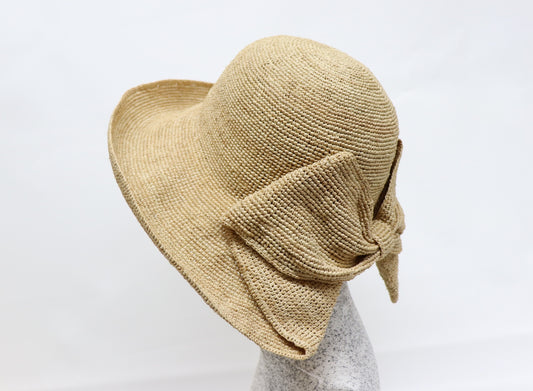 Raffia Aufschlaghut mit Schleife