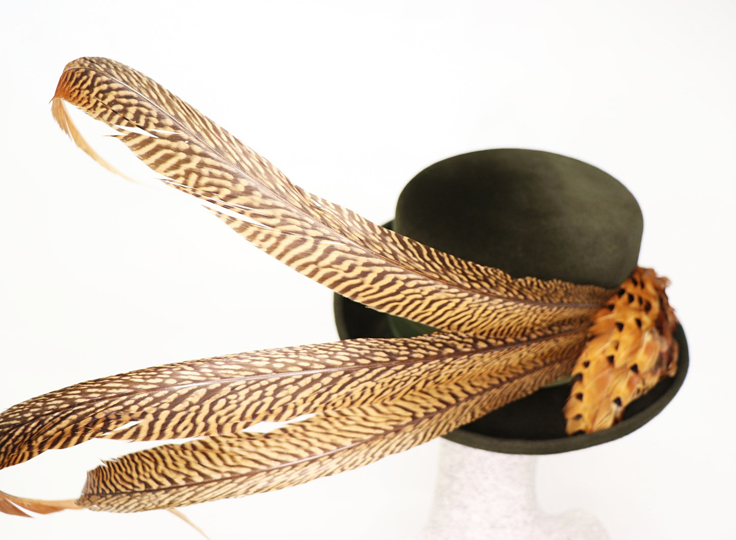 Traditional hat green velour with pheasant feathers