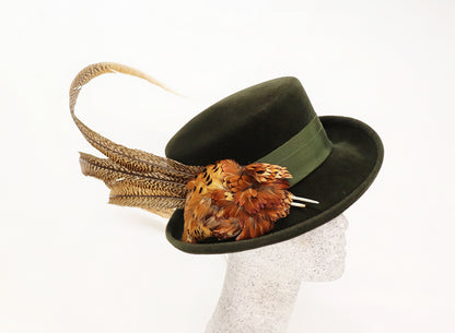 Traditional hat green velour with pheasant feathers