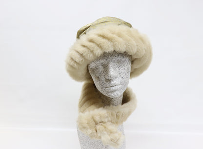 Webpelzgarnitur natur - pistazie - Hutmanufaktur Hanni-Modelle