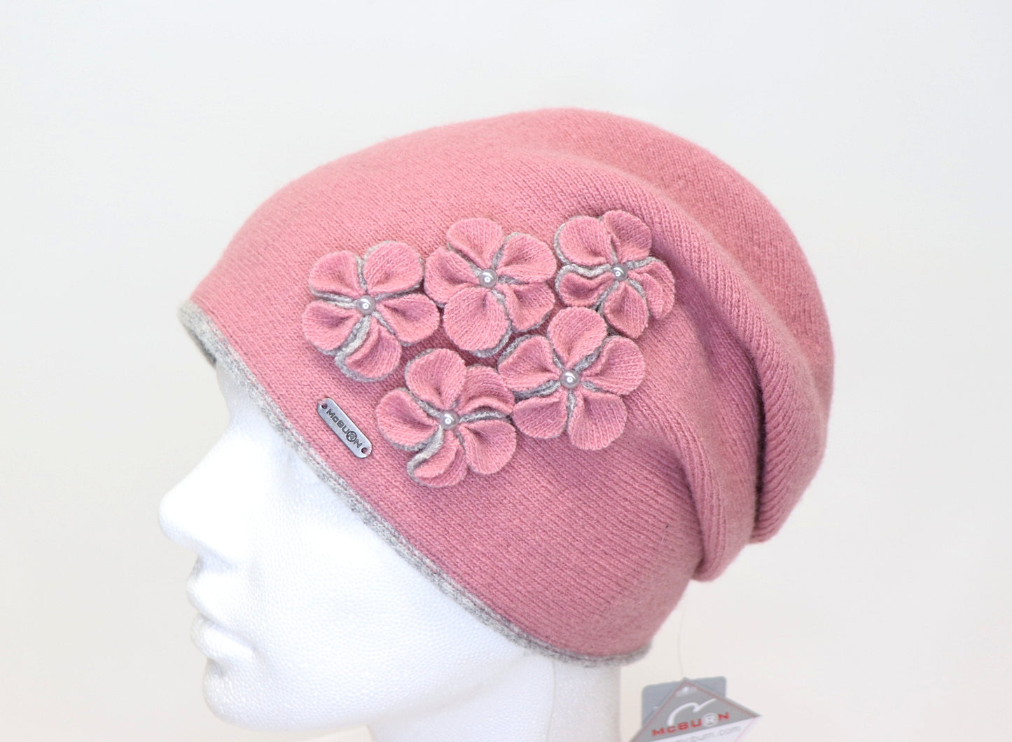 Wool slouch with flower appliqué