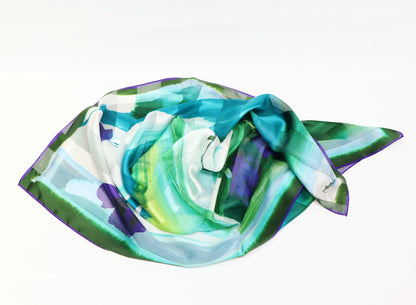 Silk scarf fashionable flowers turquoise