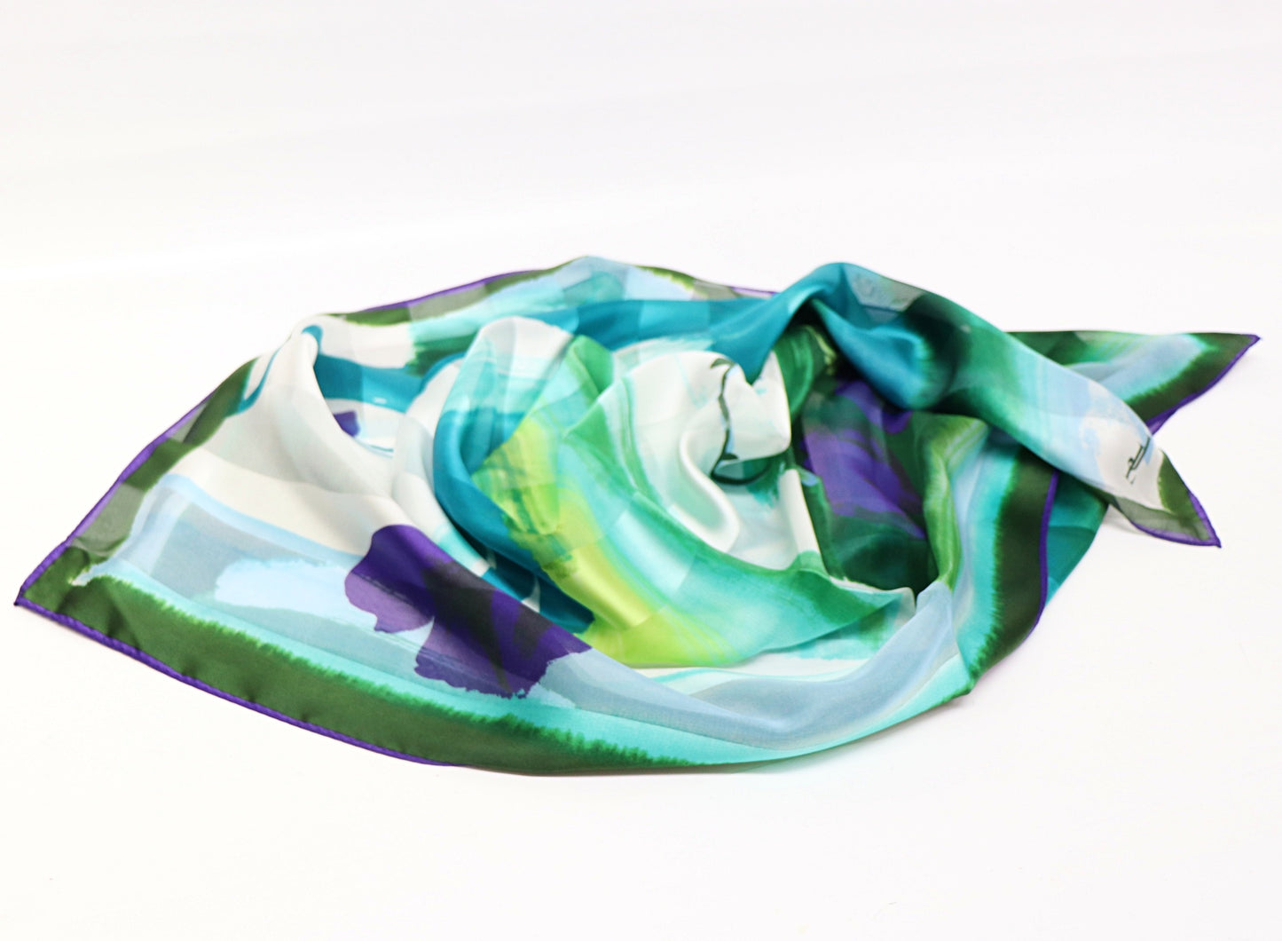 Silk scarf fashionable flowers turquoise