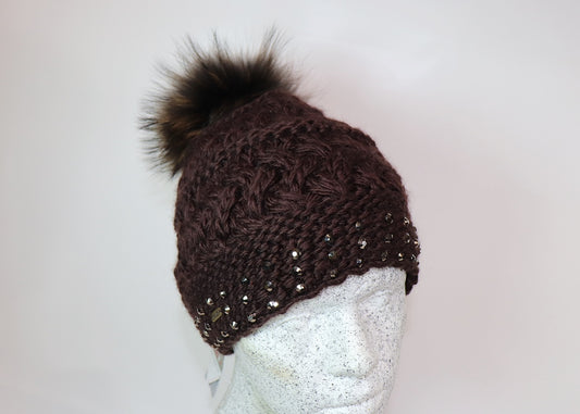 Wool beanie colored diamonds and Finnracoon bobble