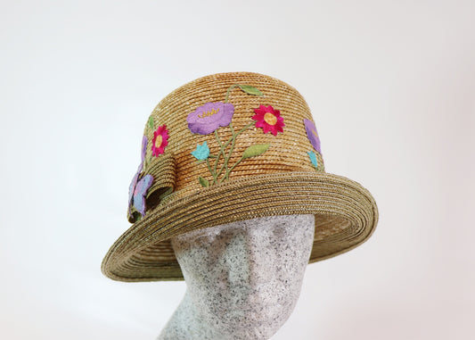 Braid straw hat with flowers