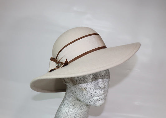 Felt hat pebble with brown - beige band