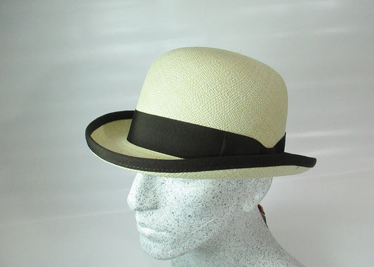 Bowler hat Panama with brown ribbon