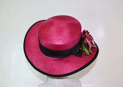 Straw hat pink with rose