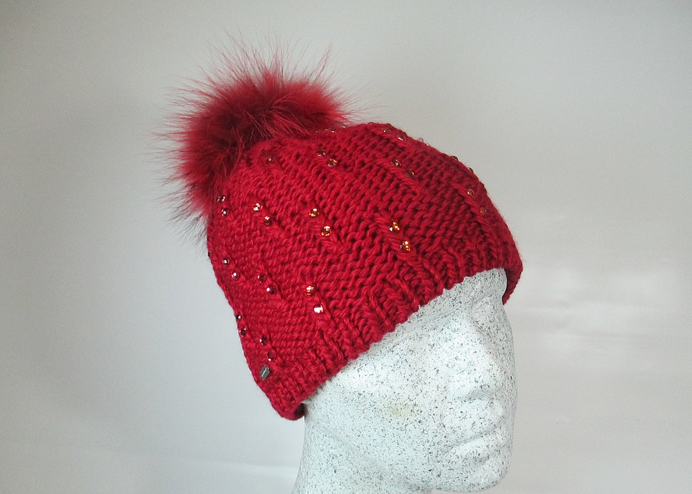 Wool beanie colored diamonds - Finnracoon bobble