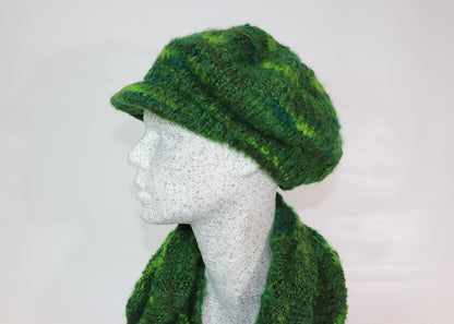 Knitted set green peaked cap