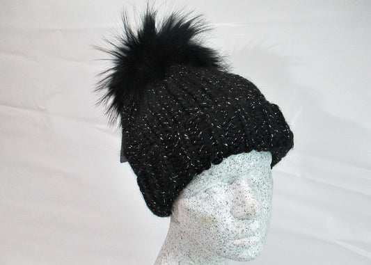 Lurex hat with Finnracoon bobble