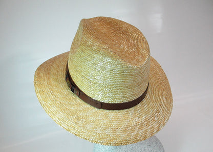 Braided straw hat natural with leather strap